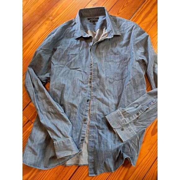 Marc Anthony Luxury Linen Blend Mens Size XXL Slim Fit Denim Long Sleeve Shirt - Picture 1 of 2